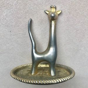 Vintage Brass Giraffe Ring Jewelry Holder Tray